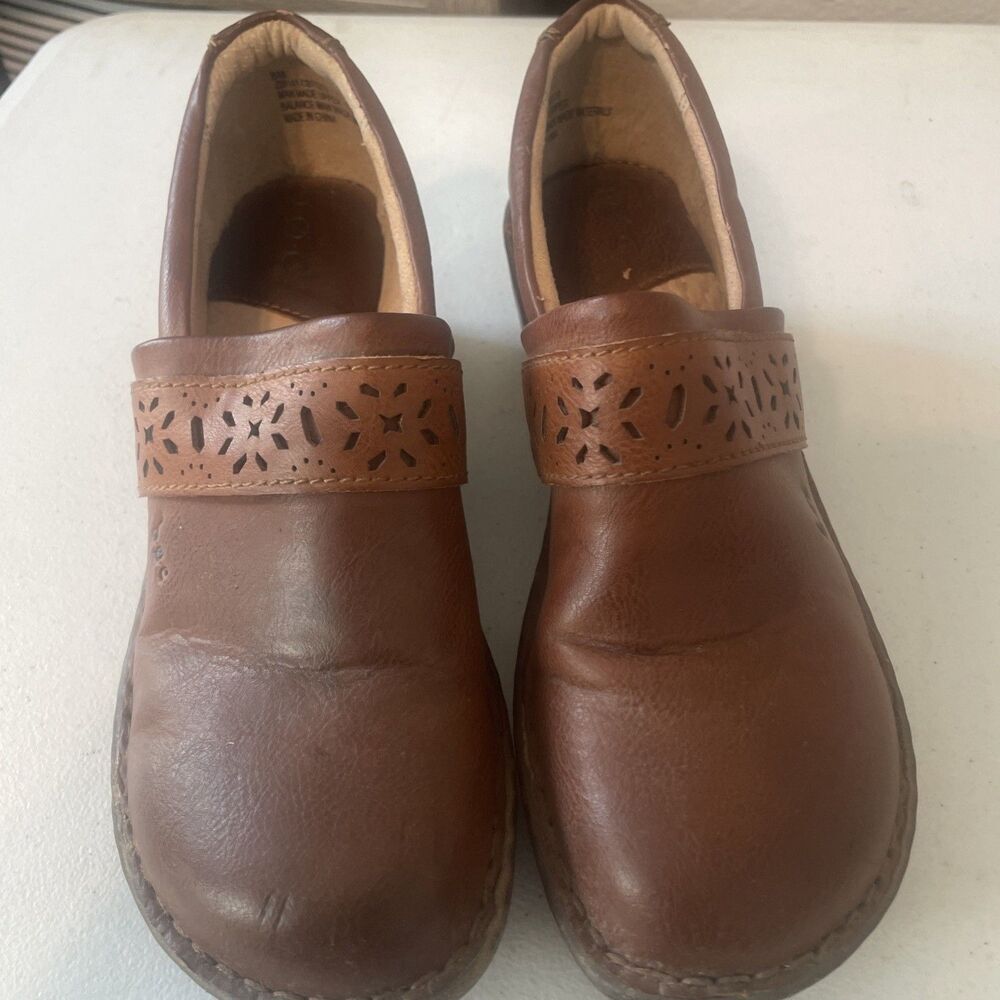 b.o.c Comfort Clog Brown Block Heel Slip On Cut-Out Women's 8M Man Made Upper